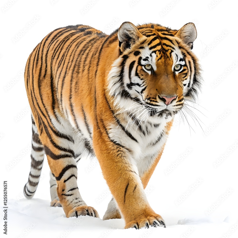 A dynamic and powerful image of a majestic Siberian tiger running through deep snow A dynamic and powerful image of a majestic Siberian tiger running through deep snow