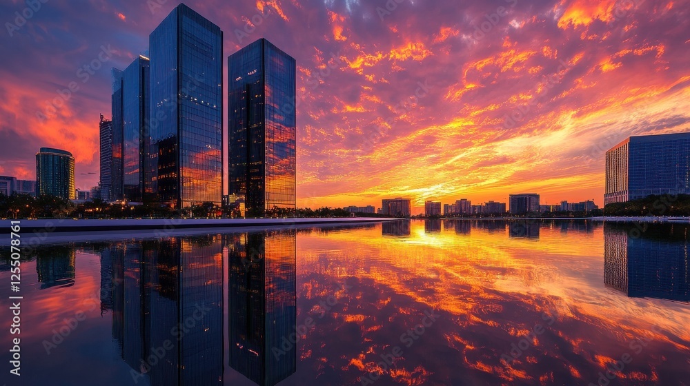 Fototapeta premium Skyscraper Sunset Reflection