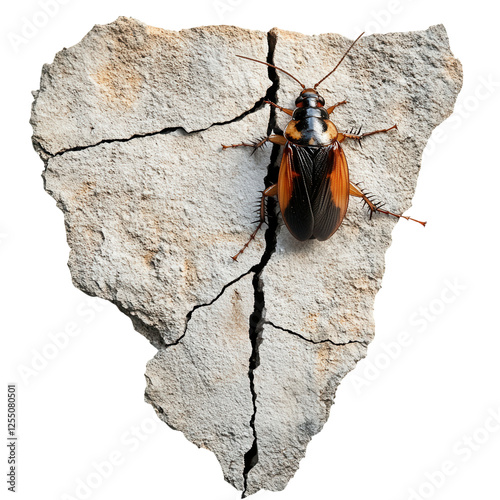 Obraz na płótnie Cockroach Intrusion, A detailed depiction of a cockroach entering a small crack, transparent background for versatile use in digital projects w salonie