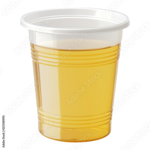 Disposable urine sample cup, clear design, transparent background, ideal for medical use, laboratory settings, health assessments