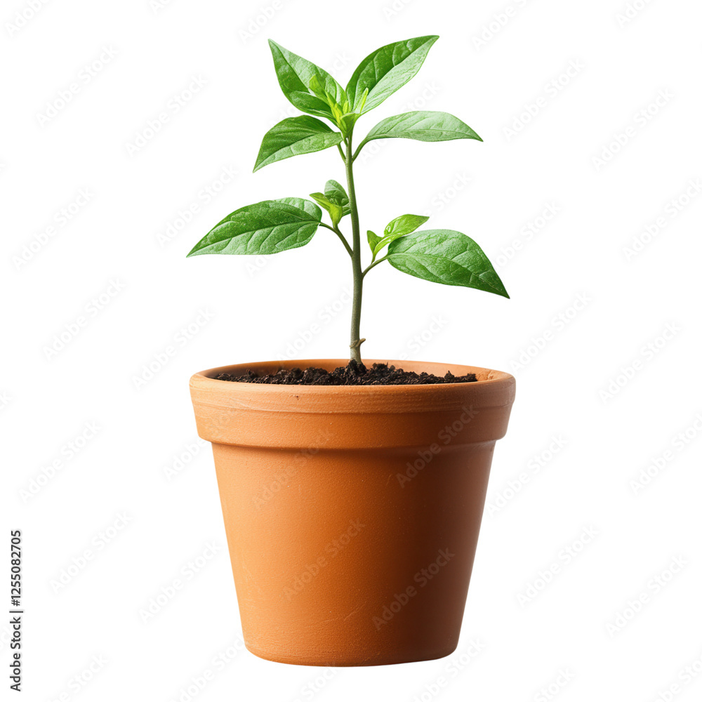 Flower Pot with Small Plant, vibrant greenery, transparent background, ideal for digital designs, versatile usage in various projects Flower Pot with Small Plant, vibrant greenery, transparent background, ideal for digital designs, versatile usage in various projects