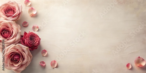 Elegant Rose Blooms and Delicate Petals on a Textured Background, Perfect for Wedding Invitations or Romantic Announcements