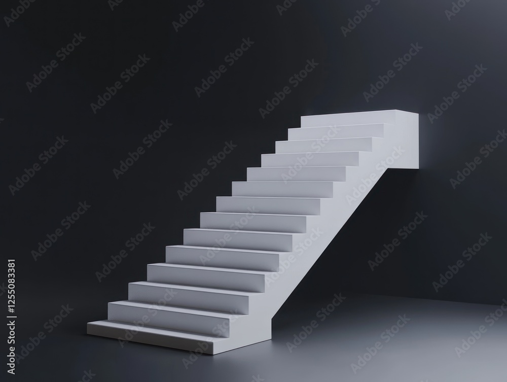 White stairs ascending in dark room. White stairs ascending in dark room.