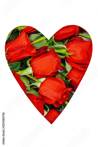 A bouquet of red roses on a white background. Blooming flowers, festive concept for Mother's Day