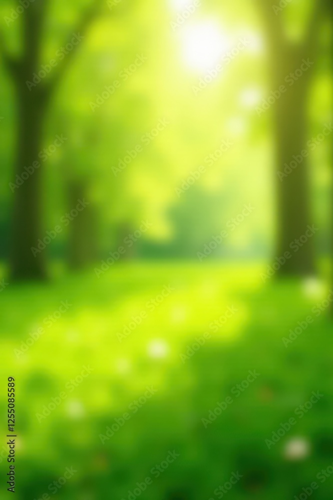 Fototapeta premium Sun-drenched green bokeh, bright spring backdrop, field, green