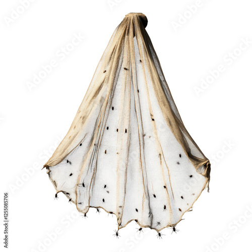 Insect-trapped mosquito net, transparent background, digital illustration, showcasing effective pest control solution, ideal for health awareness campaigns photo