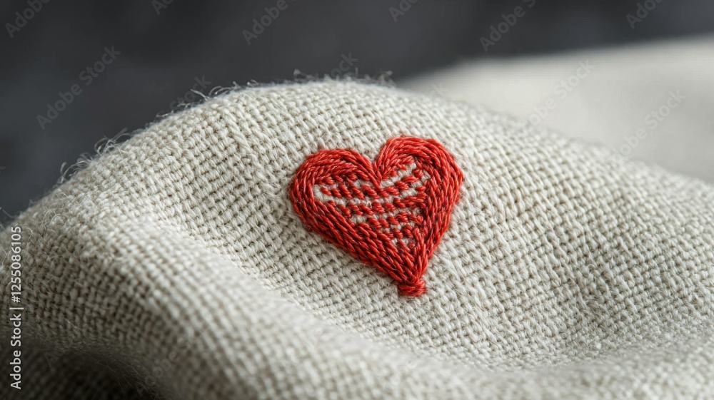 Fototapeta premium Embroidered heart crafting workshop local community center event promotion creative space close-up artistry in fabric