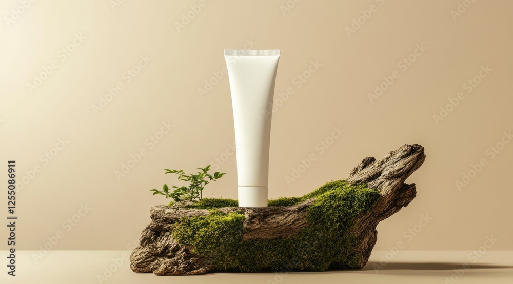 Fototapeta premium White tube mockup on mossy wood.