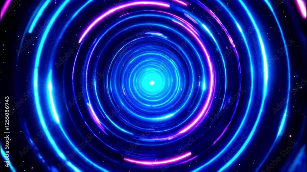 Neon Rings Hyperspace Tunnel, Abstract Futuristic Background Loop Neon Rings Hyperspace Tunnel, Abstract Futuristic Background Loop