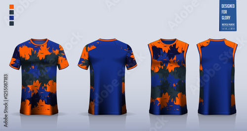 Soccer jersey, football kit, sportswear, basketball uniform, running, motocross or t-shirt mockup. Fabric pattern design. 