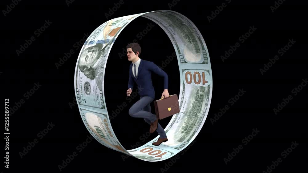 Money making businessman – 3d render looped with alpha channel.