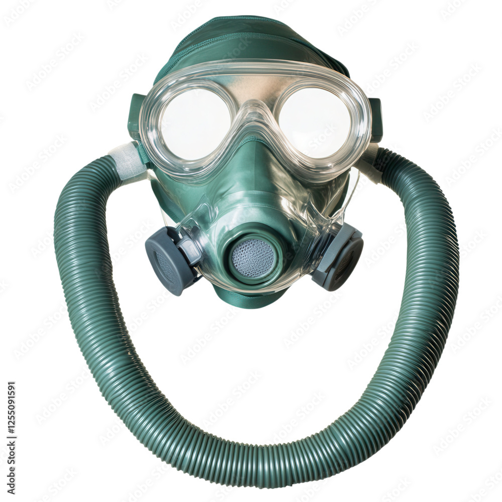 Oxygen mask with tubing, medical equipment, transparent background, essential for respiratory support, emergency care, healthcare illustration