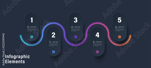 Infographic design template with 5 options or steps. Deep blue vector illustration