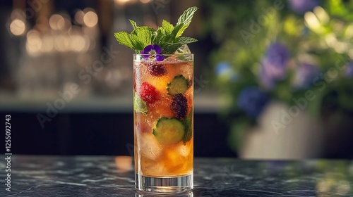 Refreshing Summer Cocktail Berry, Cucumber, and Mint Delight photo