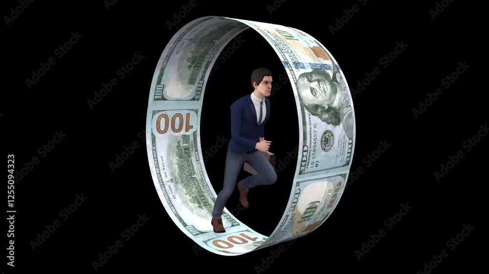 Money making businessman – 3d render looped with alpha channel.