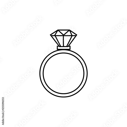 A ring with a diamond isolated on white. Female jewelry outline.