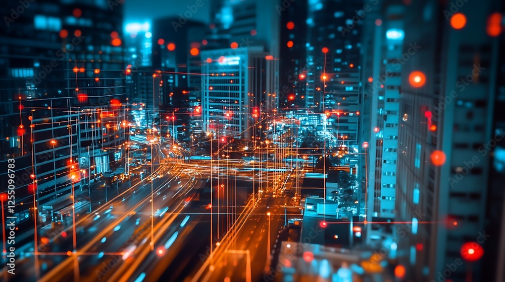 Fototapeta premium Smart City at Night: A Futuristic Metropolis