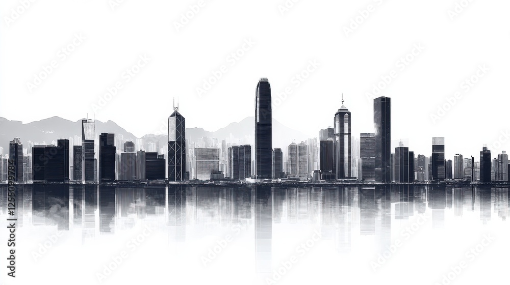 Hong kong city skyline with sleek silhouettes on white background Hong kong city skyline with sleek silhouettes on white background