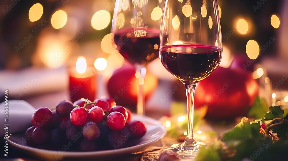 Romantic Dinner: Red Wine, Grapes, and Candlelight Romantic Dinner: Red Wine, Grapes, and Candlelight