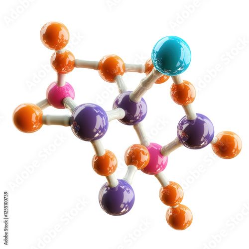 Molecular Structure Model, Intricate 3D representation of a molecular framework, Transparent background, Ideal for scientific visuals and presentations photo