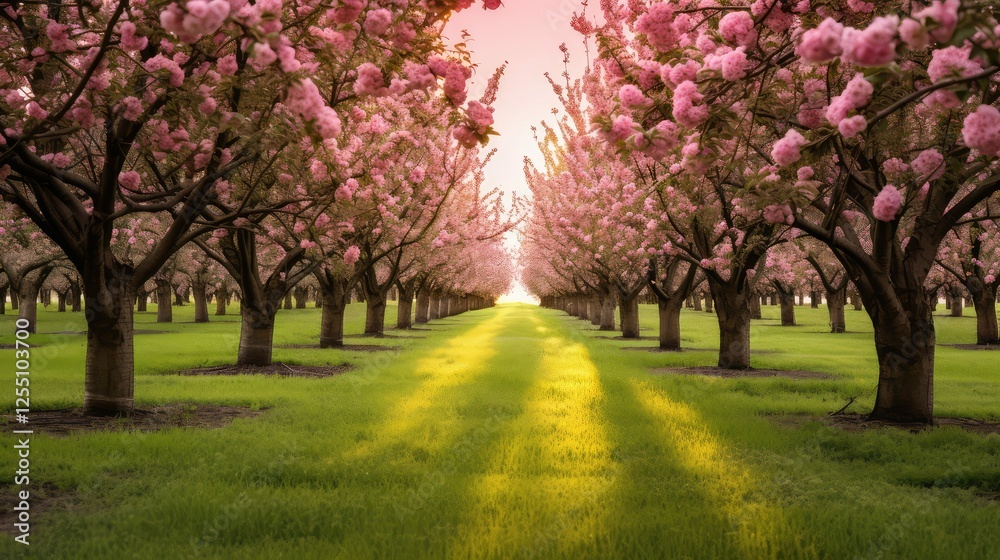 Naklejka premium blossoms rows of trees