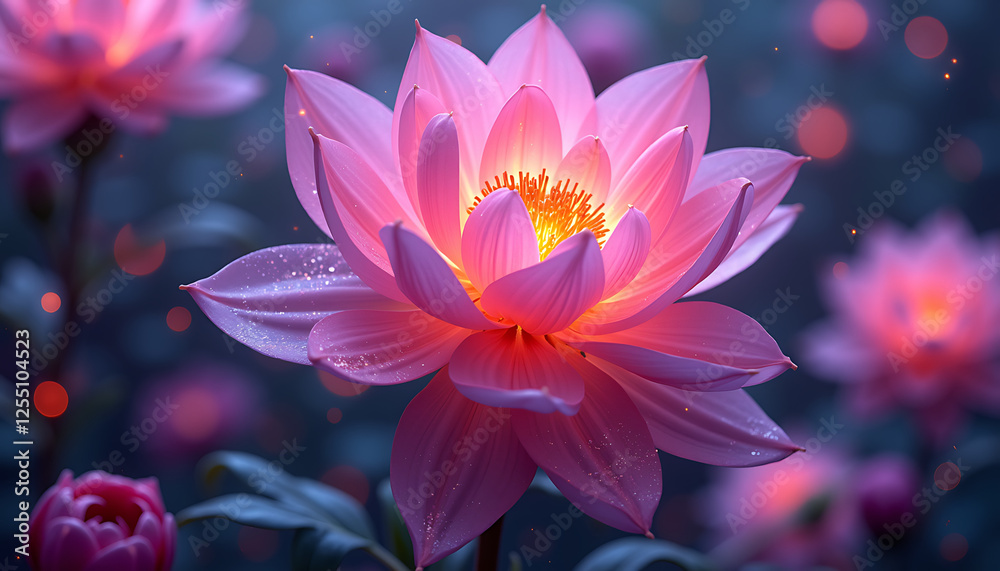 Pink lotus flower blooming against a blurred background Pink lotus flower blooming against a blurred background