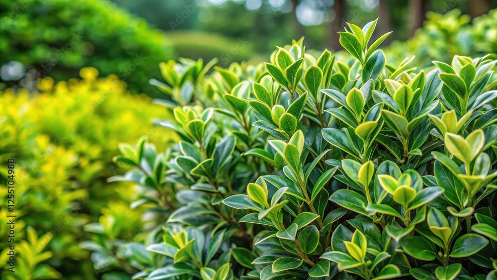Dense foliage and vibrant green leaves of euonymus bush in a well-maintained garden setting, greenery, nature, greenery Dense foliage and vibrant green leaves of euonymus bush in a well-maintained garden setting, greenery, nature, greenery
