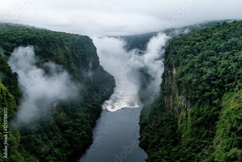 Wallpaper Mural Floodwaters cascading down a narrow gorge, with mist rising from the flow, Torontodigital.ca