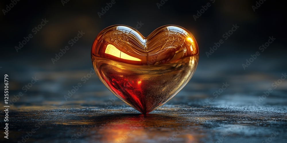 Fototapeta premium Golden Glass Heart with Water Droplets – Luxurious Valentine’s Day Symbol with Warm Bokeh Lights