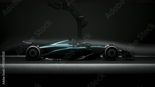 Aerodynamic race car undergoing testing in a wind tunnel