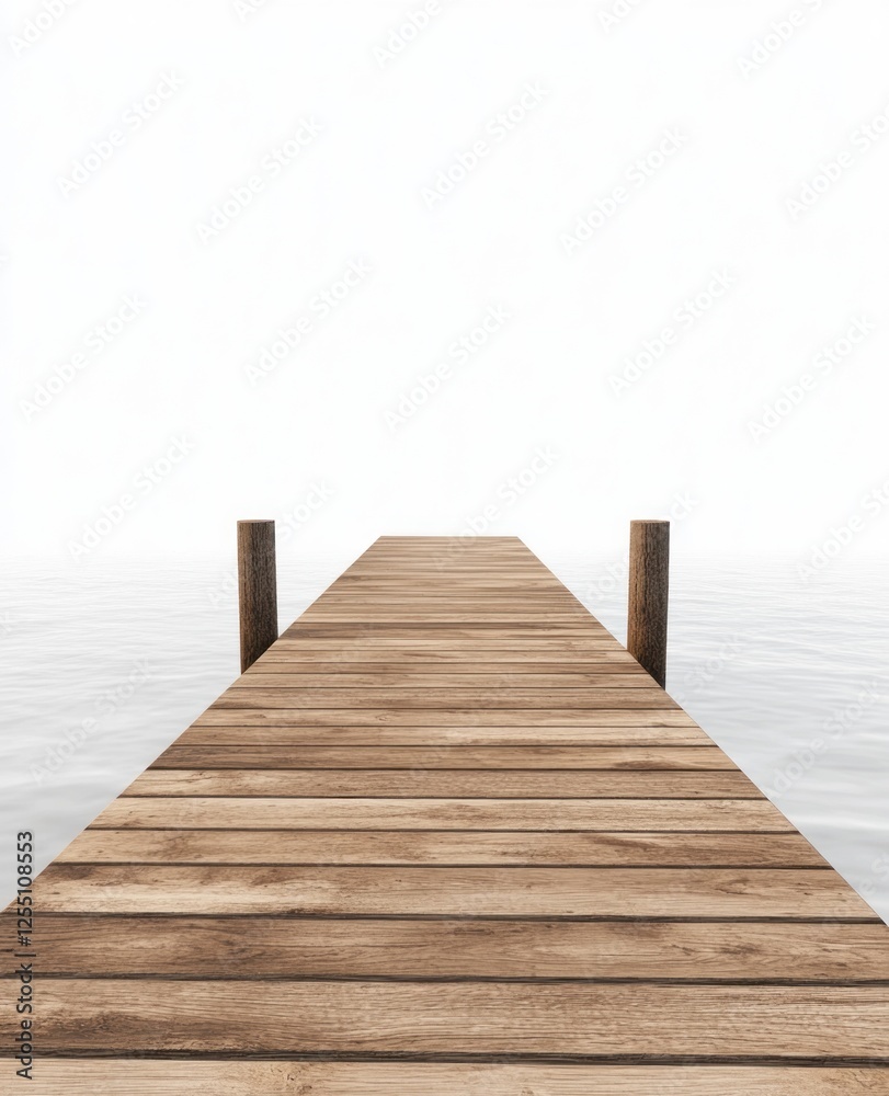 Wooden dock extending into foggy lake. Wooden dock extending into foggy lake.