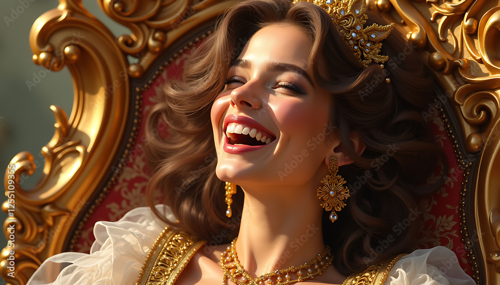 Fototapeta premium Joyful woman smiling on a royal throne
