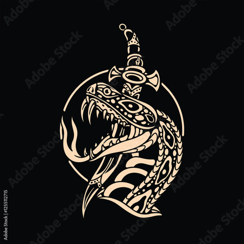 snake dagger tattoo vector design