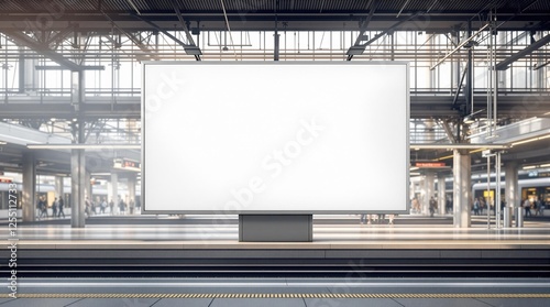 Fototapeta Naklejka Na Ścianę i Meble -  Blank billboard in modern train station for urban advertisement mockup
