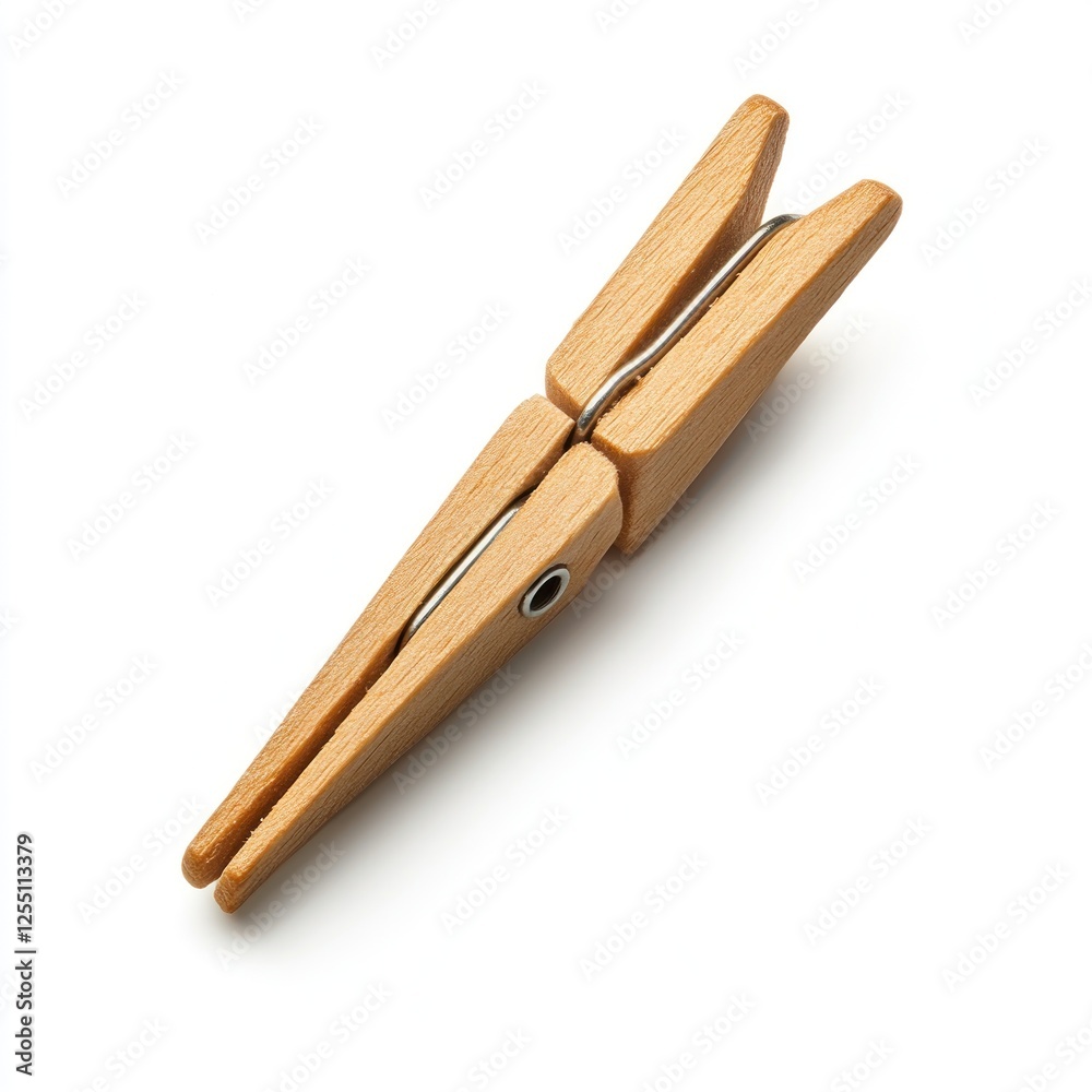 Wooden clothespin on white background, household item Wooden clothespin on white background, household item