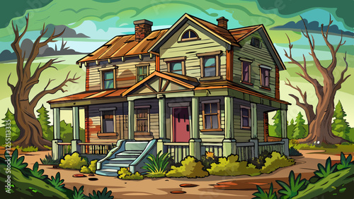 old broken house vector illustration