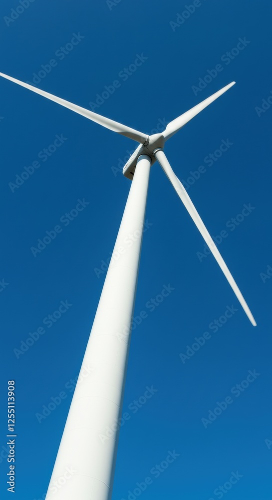 Modern wind turbine against clear blue sky for sustainable energy Modern wind turbine against clear blue sky for sustainable energy