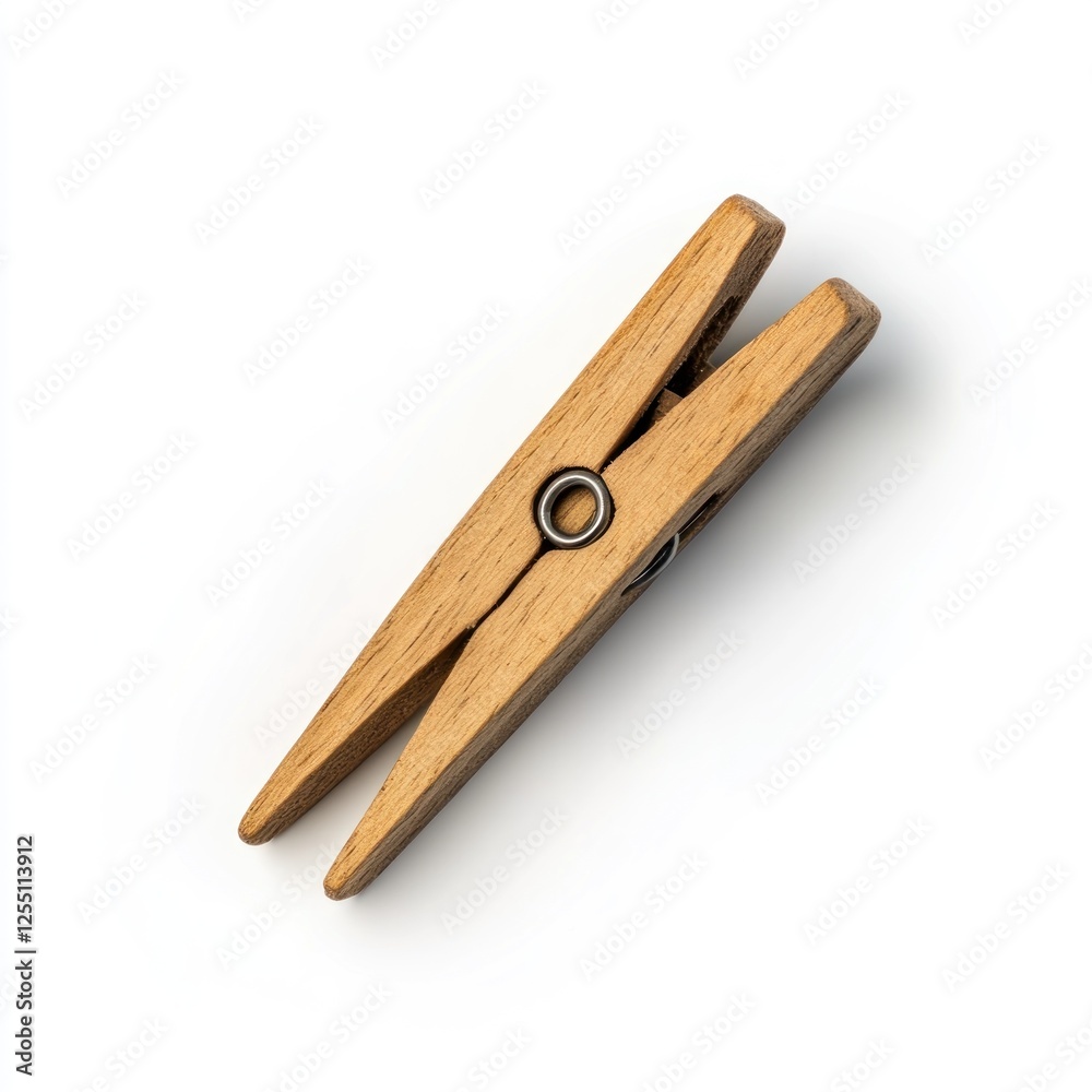 Wooden clothespin on white background; simple household item Wooden clothespin on white background; simple household item