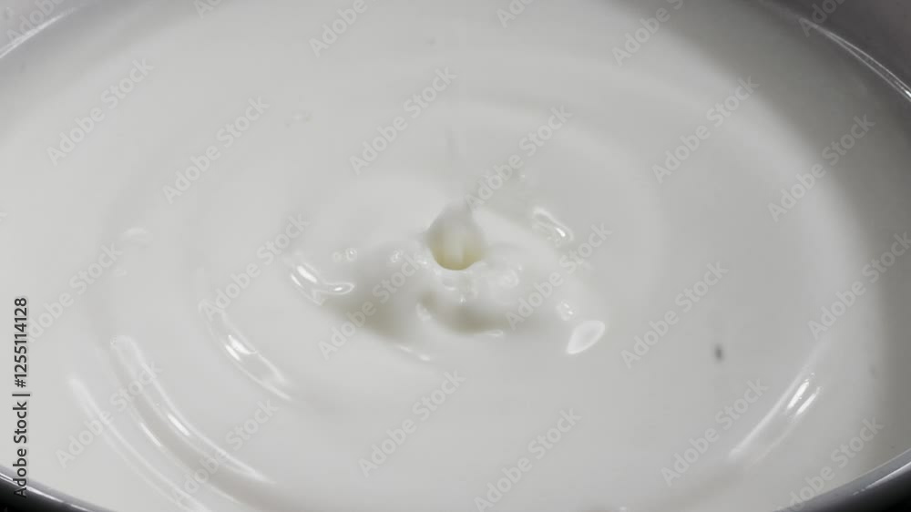 Milk drop falling and splashing; leaving beautiful round ripples on the milk surface. Slow motion close up video. Milk drop falling and splashing; leaving beautiful round ripples on the milk surface. Slow motion close up video.