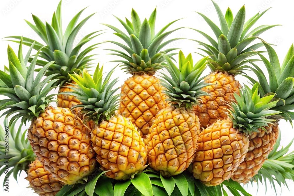 Group of Fresh Pineapples with Green Tops isolated on white background Group of Fresh Pineapples with Green Tops isolated on white background