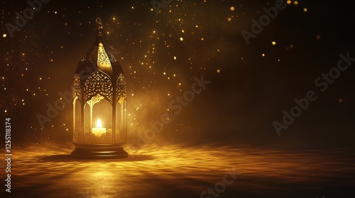 Golden Ramadan Lantern with Sparkling Lights Festive  Celebration Night photo