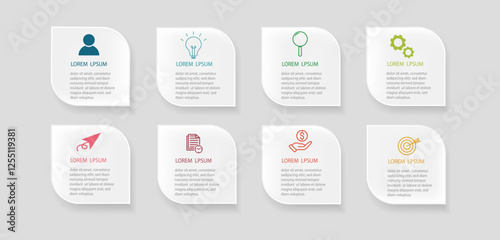 Business data 8 steps timeline infographic with icons designed for abstract background. Presentation chart Vector. Template diagram, process technology digital, design for workflow layout.