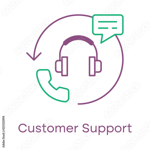 Customer Support Icon – Headset with Speech Bubbles, Signifying Communication and Assistance.
