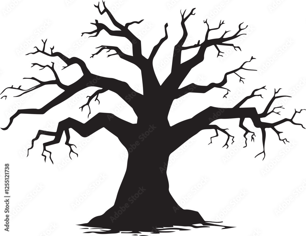 Obraz premium Bare Tree Silhouette with Branches on White Background