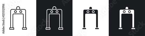 Metal detector icons collection in black and white filled and line versions