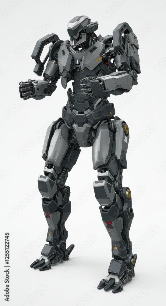 Futuristic humanoid robot in battle-ready stance with high-tech armor Futuristic humanoid robot in battle-ready stance with high-tech armor