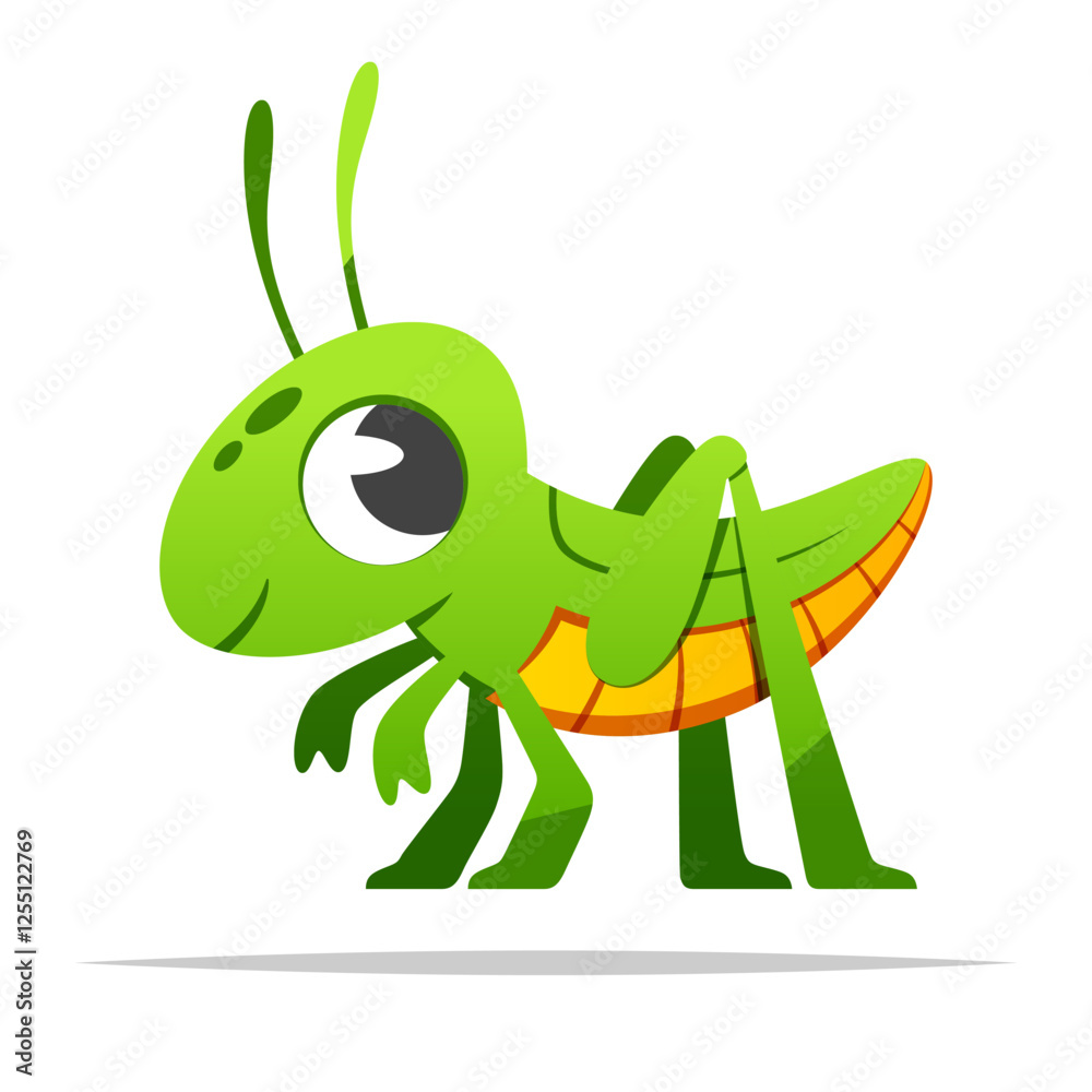 Fototapeta premium Cute cartoon grasshopper vector isolated illustration