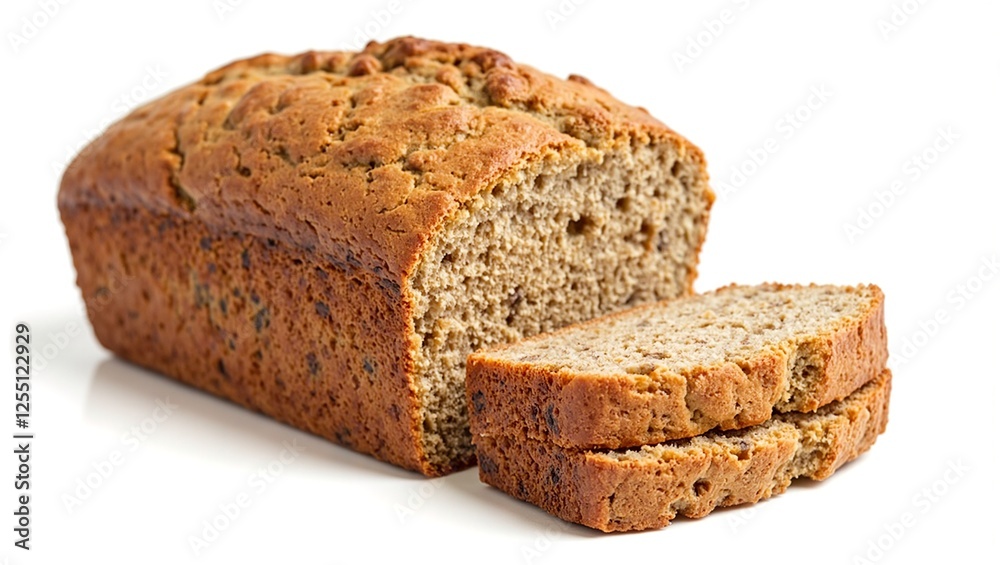 Delicious banana bread with a slice removed to show its moist texture perfect for cozy baking themes Delicious banana bread with a slice removed to show its moist texture perfect for cozy baking themes