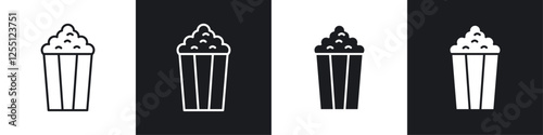 Popcorn icons collection in black and white filled and line versions