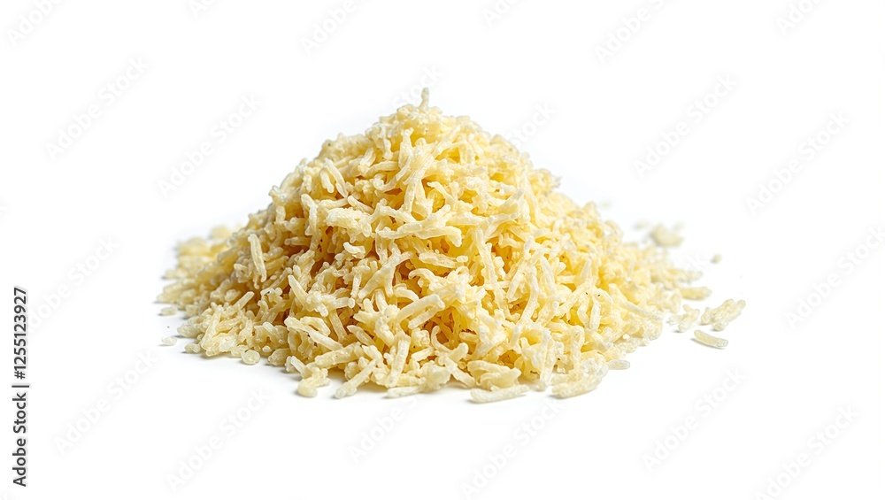 Delicate Parmesan cheese pile on white background showcasing texture and culinary elegance Delicate Parmesan cheese pile on white background showcasing texture and culinary elegance